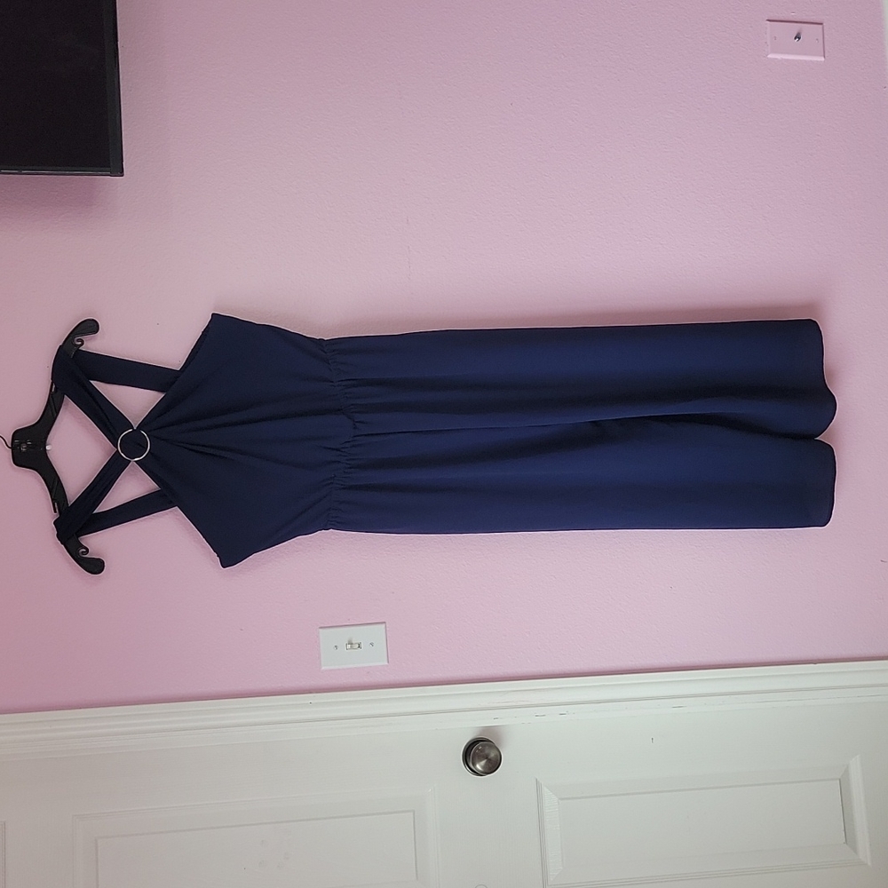 MICHAEL  KORS NAVY BLUE JUMPSUIT Cross Neck/SIZE  L.